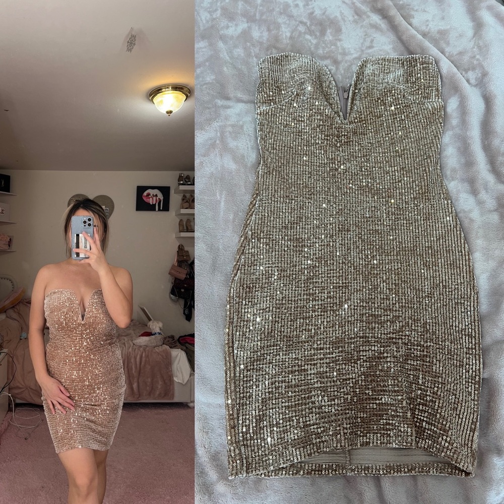 Sequin rose gold dress